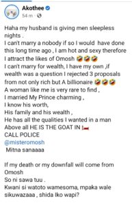 Akothee praising her husband Omosh 