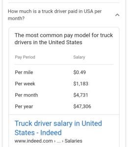Salaries of truck drivers in USA 