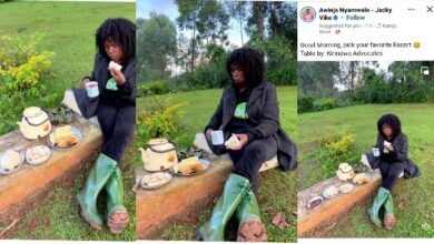 Awinja Nyamwalo taking breakfast on top of a grave