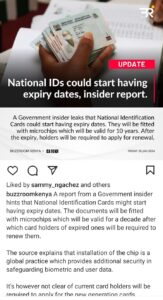 National ID Could Start Having Expiry Date 