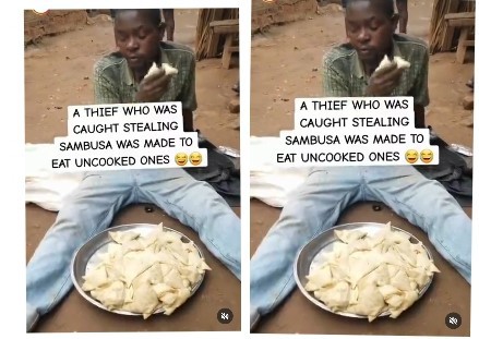 Man Caught Stealing Sambusa Forced to Eat Uncooked Ones.